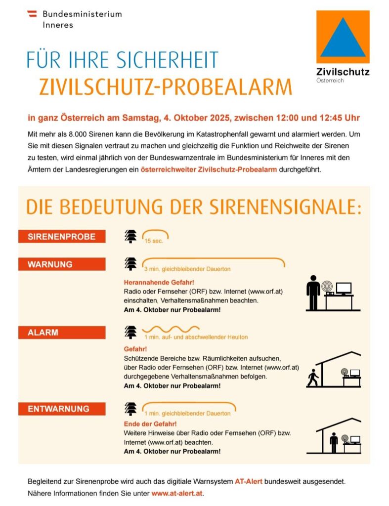 Zivilschutz-Probealarm am 4. Oktober